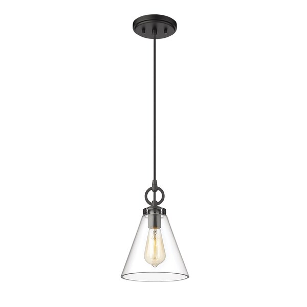 Harper 1 Light Pendant, Matte Black & Clear